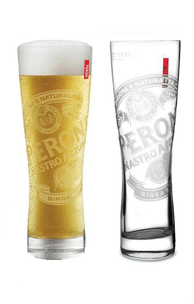 Peroni Beer Nastro Azzuro Frosted Etched Beer Glasses 2 pack 370/300ml  Italian