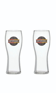 WESTONS  UK CIDER  2 x PINT GLASSES 585ml  BNWOB  UK MAN CAVE