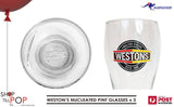 WESTONS  UK CIDER  2 x PINT GLASSES 585ml  BNWOB  UK MAN CAVE