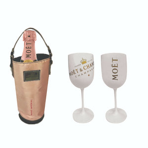 Moet & Chandon 2 Plastic Champagne Glasses + Rose Imperial Insulated Bag BNWOB