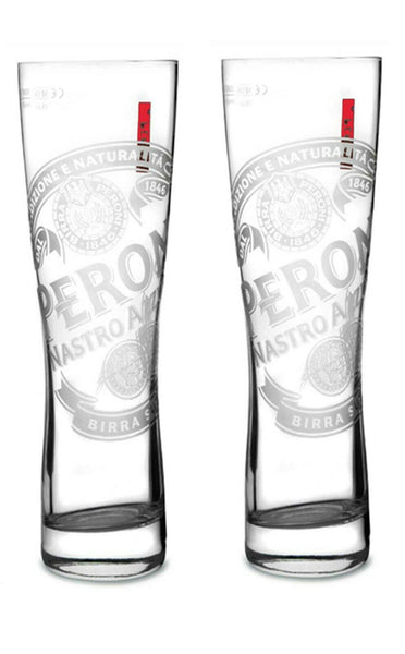 Peroni Beer Nastro Azzuro 2 x Clear Etched Beer Glasses 380ml SOHM MAN