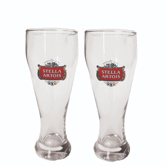 Stella Artois 2 x Large Schooner Beer  Glasses 650ml BNWOB Man cave RARE Belgium