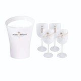 Moet & Chandon French Champagne Ice Bucket + 4 Plastic Champagne Glasses BNWOB