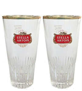 Stella Artois Beer Belgian 2 x Highball Glasses Gold rim Vintage 1990's BNWOB