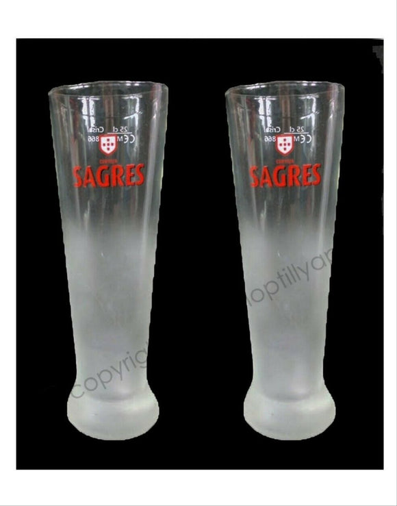 SAGRES PORTUGAL 2 x Frosted Pilsner Glasses 350ml BNWOB Man Cave