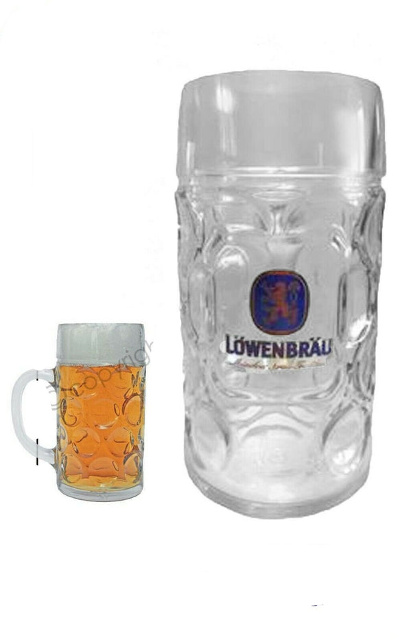 LOWENBRAU  Dimpled Beer Glass 1 Litre Stein Masskrug BNOWB MAN CAVE GERMANY