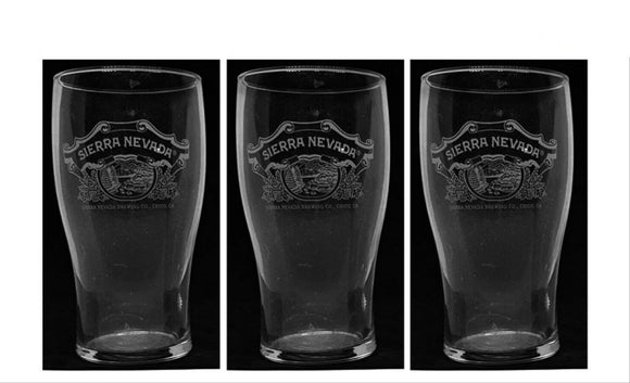 Sierra Nevada Beer California 3 x Etched Pint Glasses 585ml BNWOB Man Cave USA