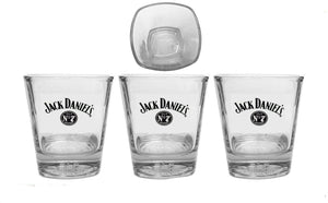 JACK DANIELS WHISKEY No.7 -3 x EMBOSSED BASED TUMBLER GLASSES BNWOB MAN CAVE USA