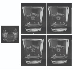 JACK DANIELS WHISKEY No.7 4 x SIGNATURE EMBOSSED TUMBLER GLASSES BNWOB MAN CAVE