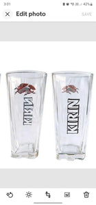 KIRIN 2 x SQAURE BEER GLASSES DRAGON LOGO BNWOB 400mls JAPANESE MAN CAVE